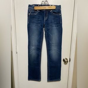 Women’s Miss Me Straight Leg Denim Jeans 31 x 33 Barely Worn EUC Cross Pockets
